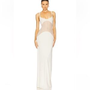 HELSA Sheer Knit Curve Maxi Dress Vanilla White Jersey gown Revolve $498 L